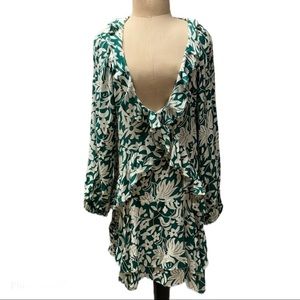 Free People Dress with Ruffles Green and White Floral Print Size Small